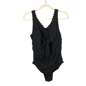 Kona Sol Womens One Piece Swimsuit Plus Size 14W Black Lace Up Scalloped